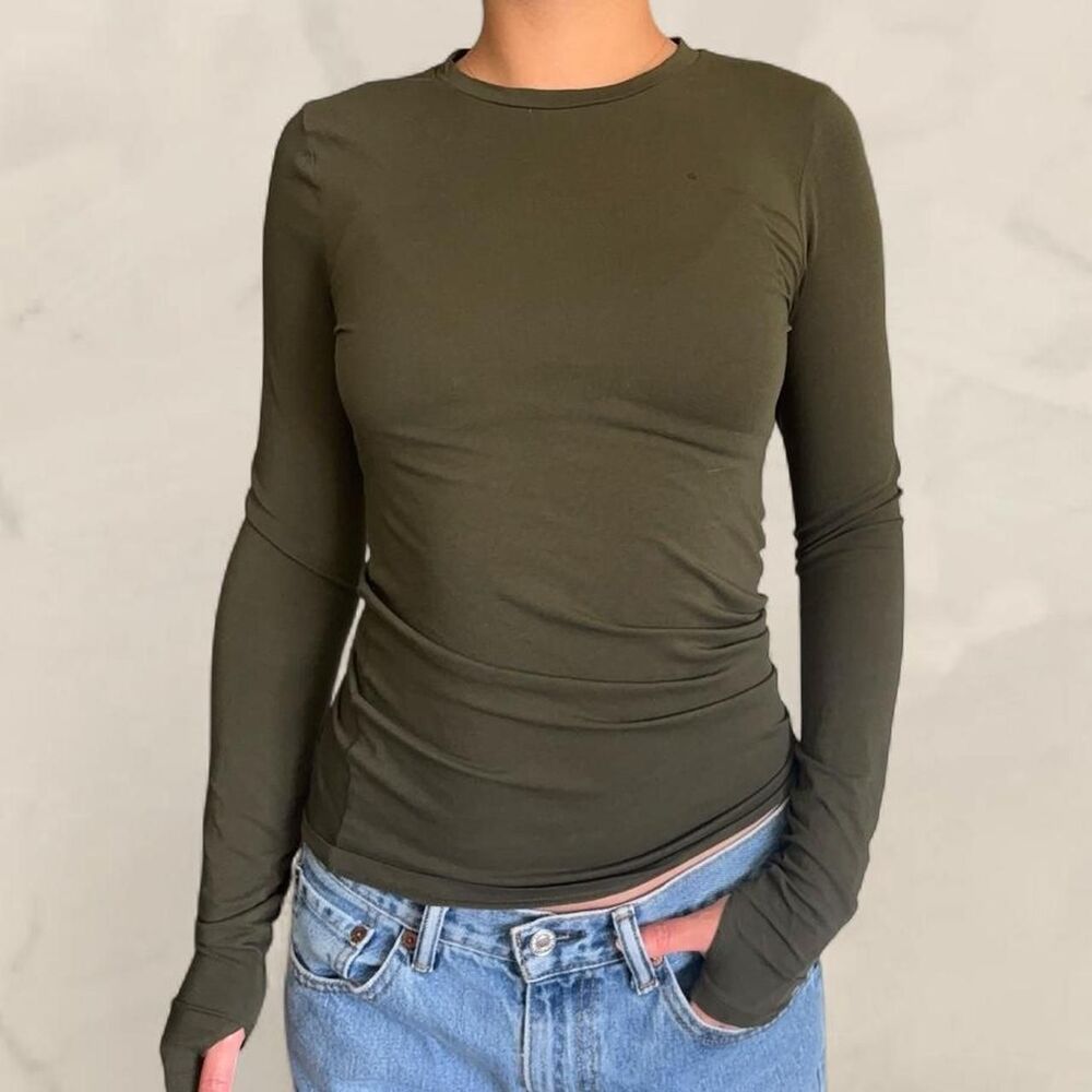 COS olive green long sleeve top US S slim lightweight